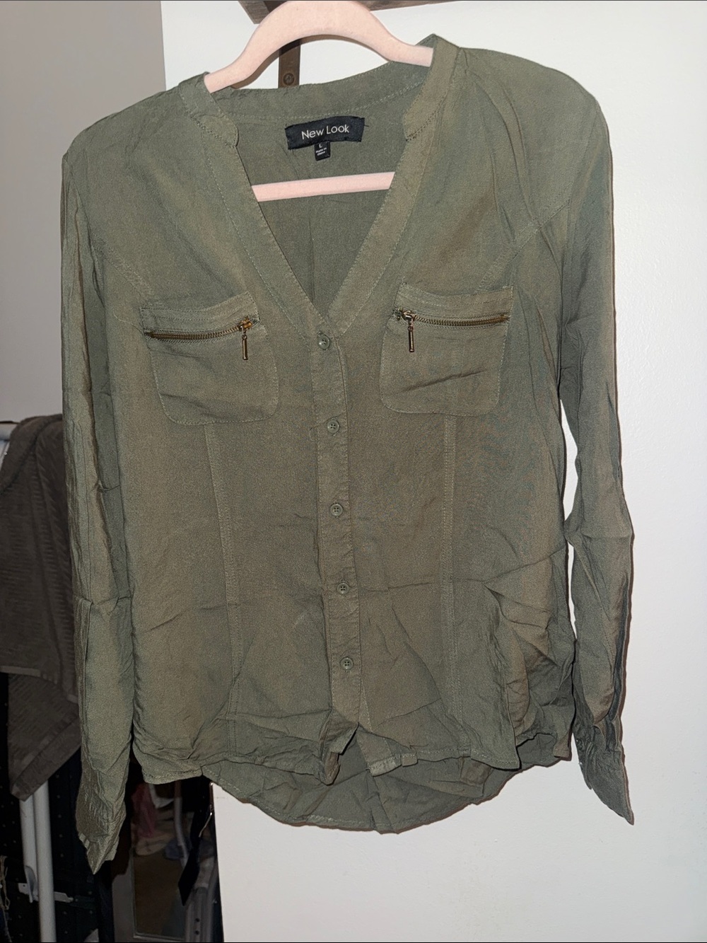 New Look Olive Utility Button-Down Shirt
